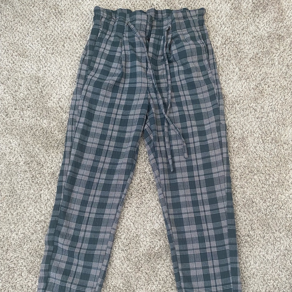 Free People Green Plaid Paperbag Elastic Stretch Waist Trousers Womens 6